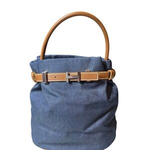 Tommy Hilfiger Navy Denim and Tan Leather Bucket Bag #20